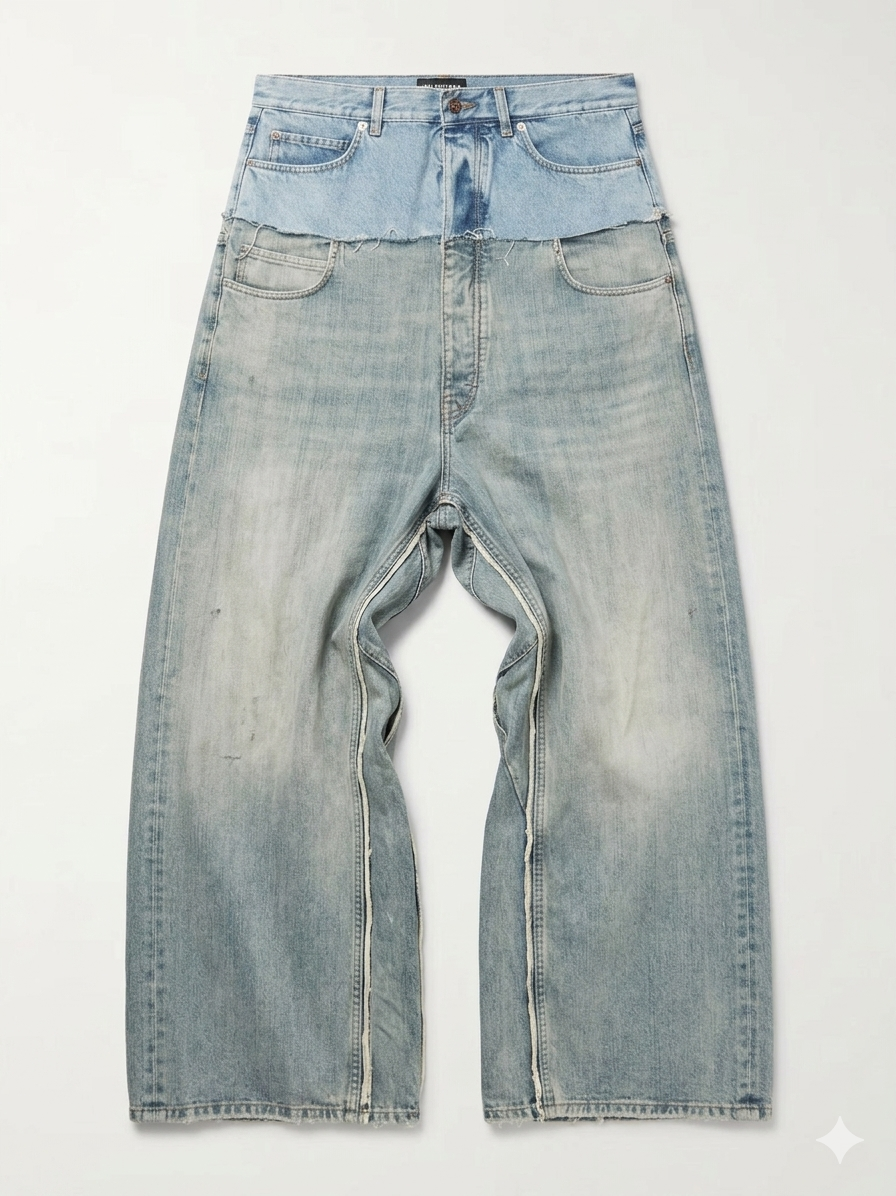 Balenciaga 'Cut-Up' Double Waist Wide Leg Denim Light Blue